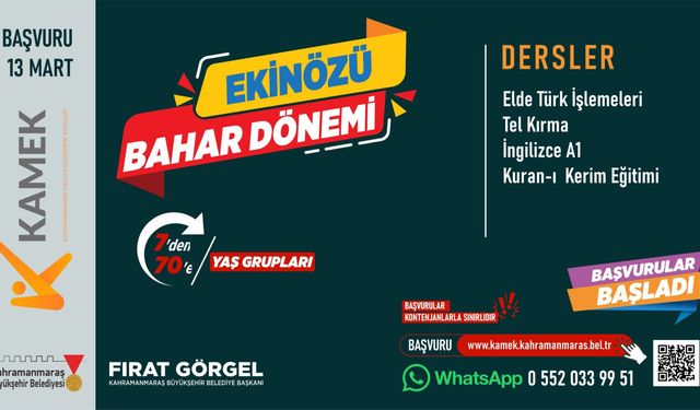 Elbistan, Ekinözü ve Çağlayancerit’te KAMEK Eğitimlerine Başvurular Başladı!