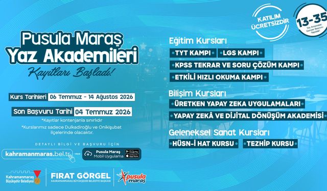 Pusula Maraş Yaz Akademileri’ne Kayıtlar Başladı