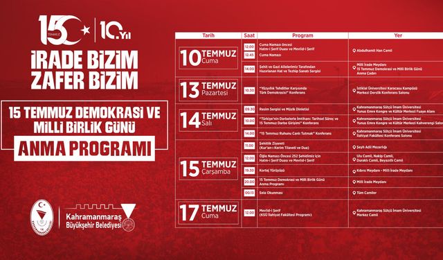 15 Temmuz Demokrasi ve Milli Birlik Günü Anma Programları Başlıyor