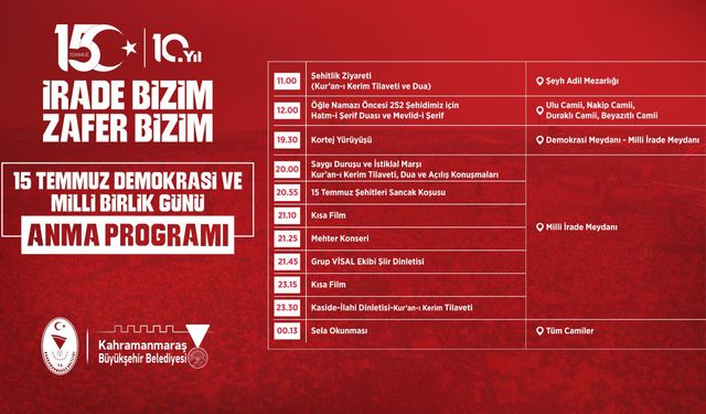 Demokrasi Zaferinin 10’uncu Yılında Kahramanmaraş Meydanlarda Buluşacak