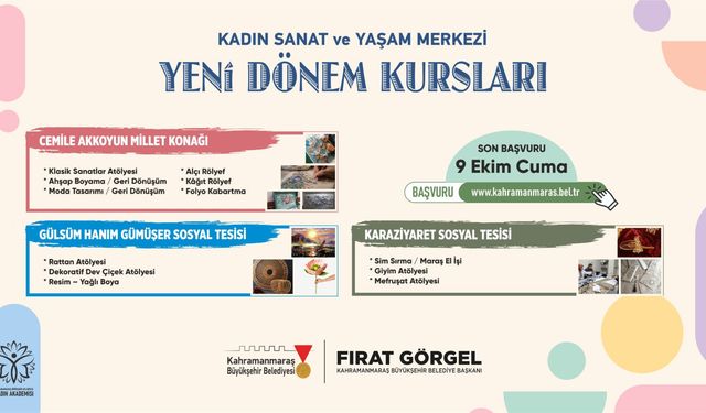 KADIN SANAT VE YAŞAM MERKEZİ ATÖLYELERİNDE YENİ DÖNEM BAŞVURULAR BAŞLADI