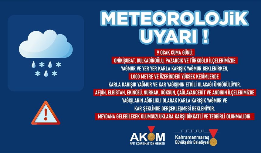 9 Ocak’ta Şehir Genelinde Yağışlı Hava Etkili Olacak!