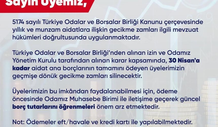 KMTSO, GECİKME FAİZLERİNİ SİLDİ