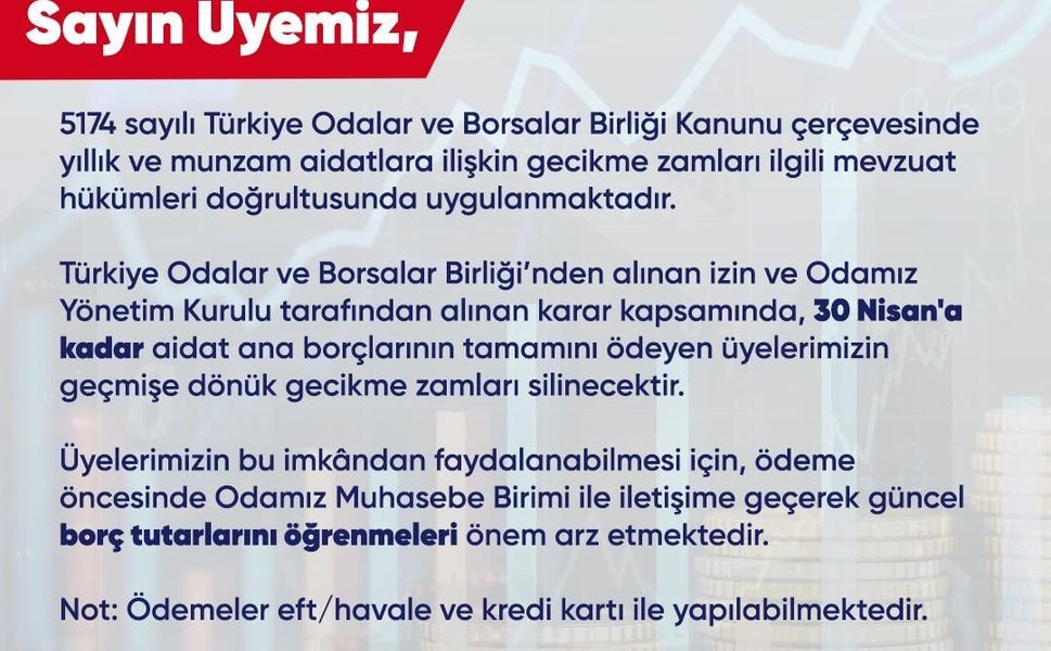 KMTSO, GECİKME FAİZLERİNİ SİLDİ