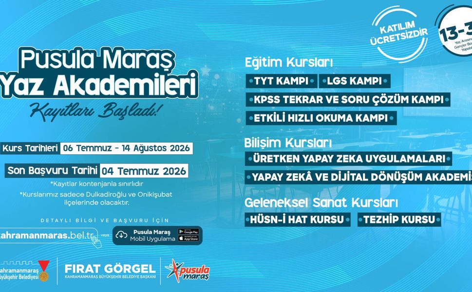 Pusula Maraş Yaz Akademileri’ne Kayıtlar Başladı