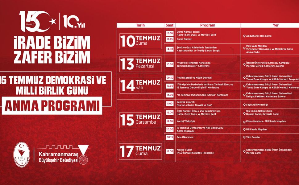 15 Temmuz Demokrasi ve Milli Birlik Günü Anma Programları Başlıyor
