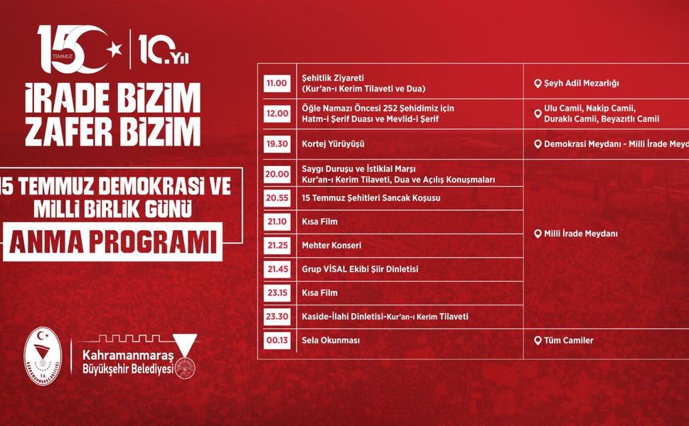 Demokrasi Zaferinin 10’uncu Yılında Kahramanmaraş Meydanlarda Buluşacak