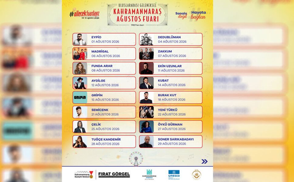 GELENEKSEL AĞUSTOS FUARI’NDA KAHRAMANMARAŞ MÜZİĞE DOYACAK