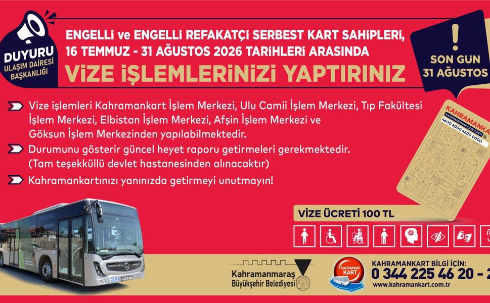 Engelli ve Engelli Refakatçi Serbest Kartlarında Vize Yenileme Dönemi Başladı
