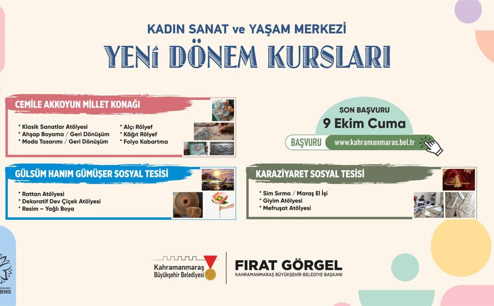 KADIN SANAT VE YAŞAM MERKEZİ ATÖLYELERİNDE YENİ DÖNEM BAŞVURULAR BAŞLADI
