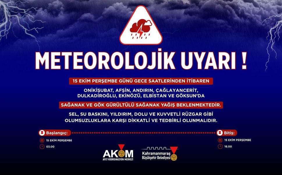 8 İLÇEDE KUVVETLİ SAĞANAK UYARISI