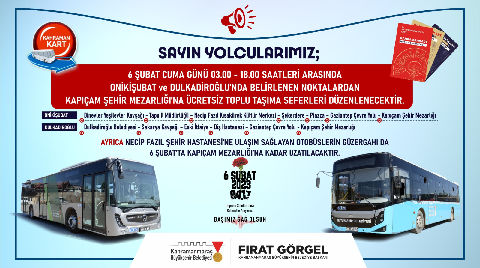 Büyükşehir’den 6 Şubat’ta Mezarlık Ziyaretleri İçin Ücretsiz Ulaşım